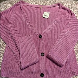 Free People Lilac Button-Up Cardigan